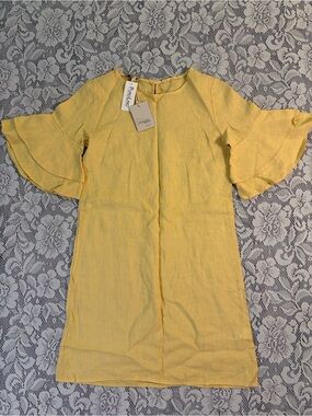 Francesca Bettini Puro Lino Marigold Linen Bell Sleeve Shift Dress Made in Italy